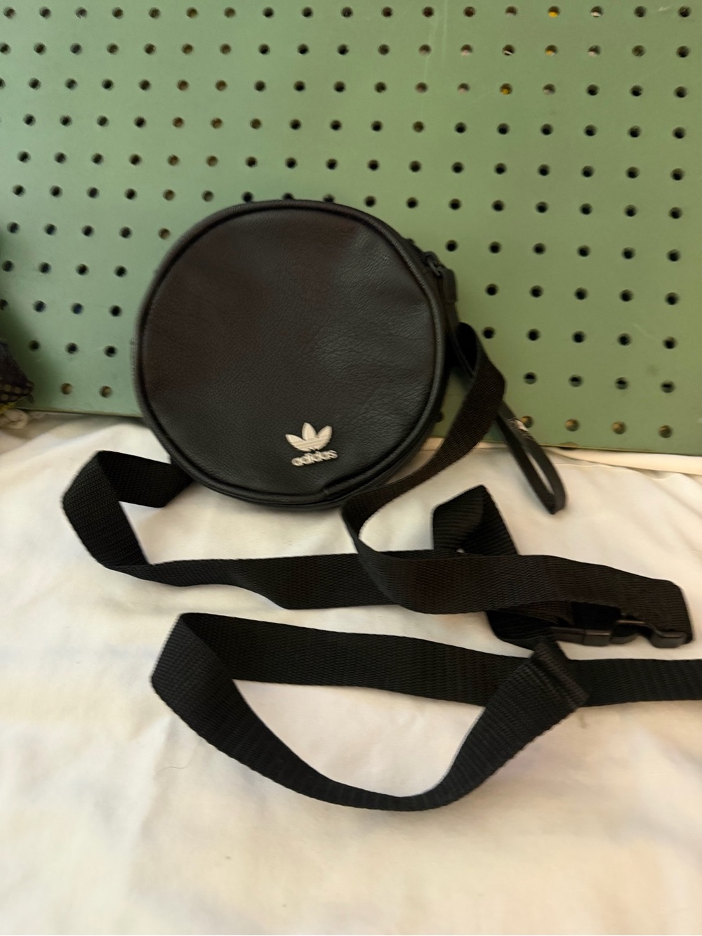 adidas Black Round Mini Crossbody Bag with Trefoil Logo